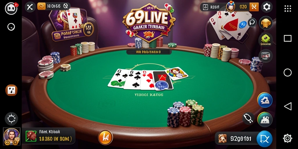 Tampilan gameplay poker yang mendebarkan dalam 69LIVE.