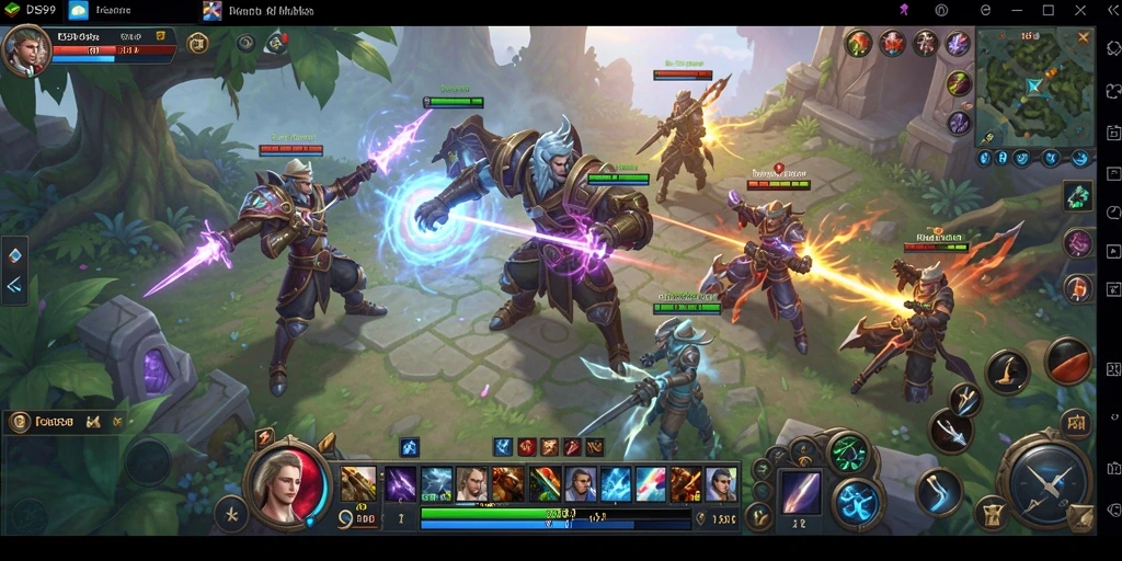 Screenshot utama DS99 menampilkan aksi seru dalam pertarungan MMORPG.