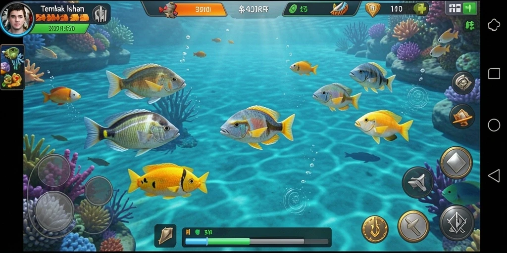 Screenshot gameplay KKRP menampilkan aksi seru menembak ikan.